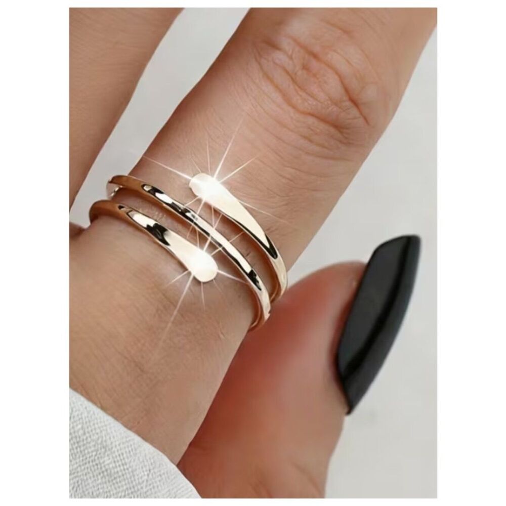 NWT KC Gold Plated Hammered Multi Layer Coil Ring Minimalist Adjustable Wrap